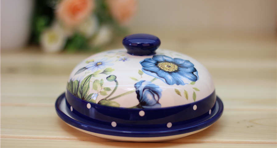 Blue Poppy Ceramic Butter Dish