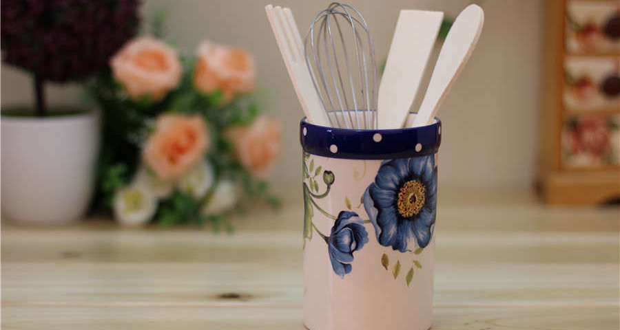 Blue Poppy Ceramic Utensil Crock