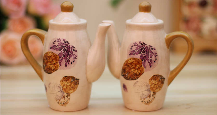 Falling Leaf ceramic oil and vinegar bottles