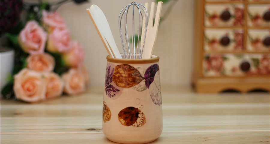 Falling Leaf ceramic utensil crock