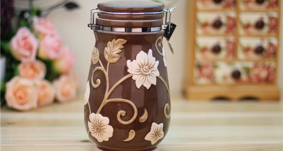 Flower Bud Ceramic Jar For Kitchen