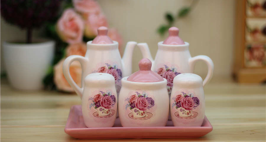 Romantic Rose ceramic condiment set