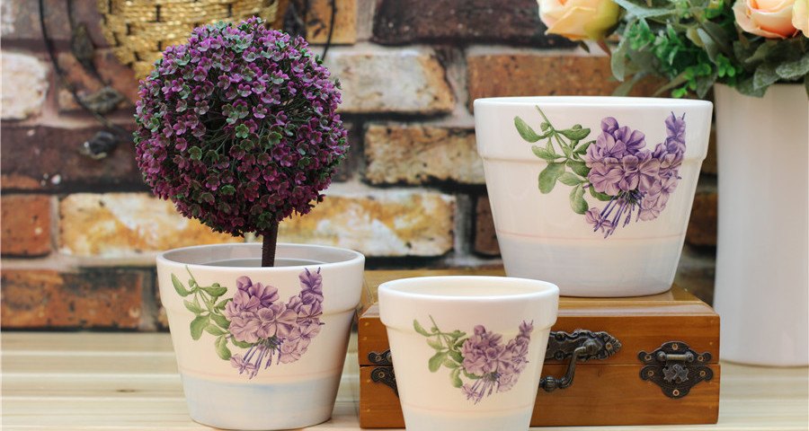 The Purple Wisteria Waterfall White Ceramic Flower Pots