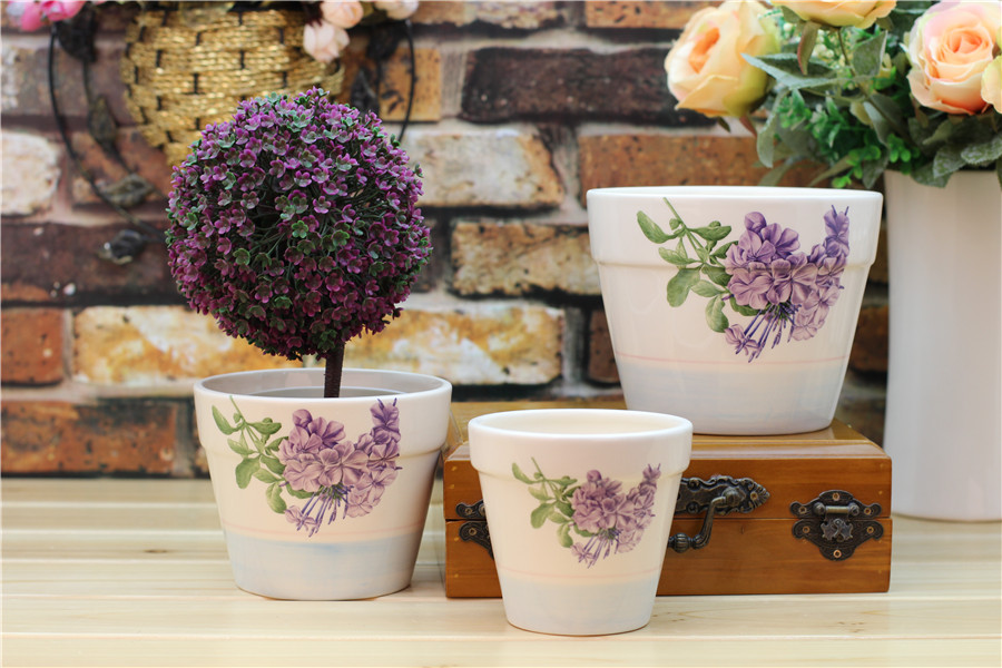 The Purple Wisteria Waterfall White Ceramic Flower Pots